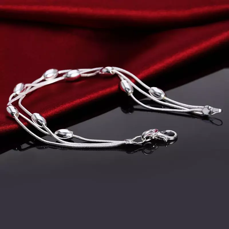Grosir, jimat rantai manik-manik gelang cantik warna perak mode untuk wanita pernikahan perhiasan bagus JSHh236