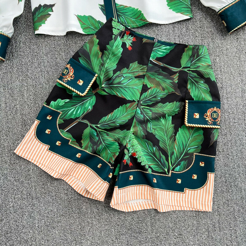 Fashion Printed Women's Suits Clothes 2022 Newest Spring Womans Long Sleeve Shirt Tops + Short Pants 2 Pieces Set Large Size XXL