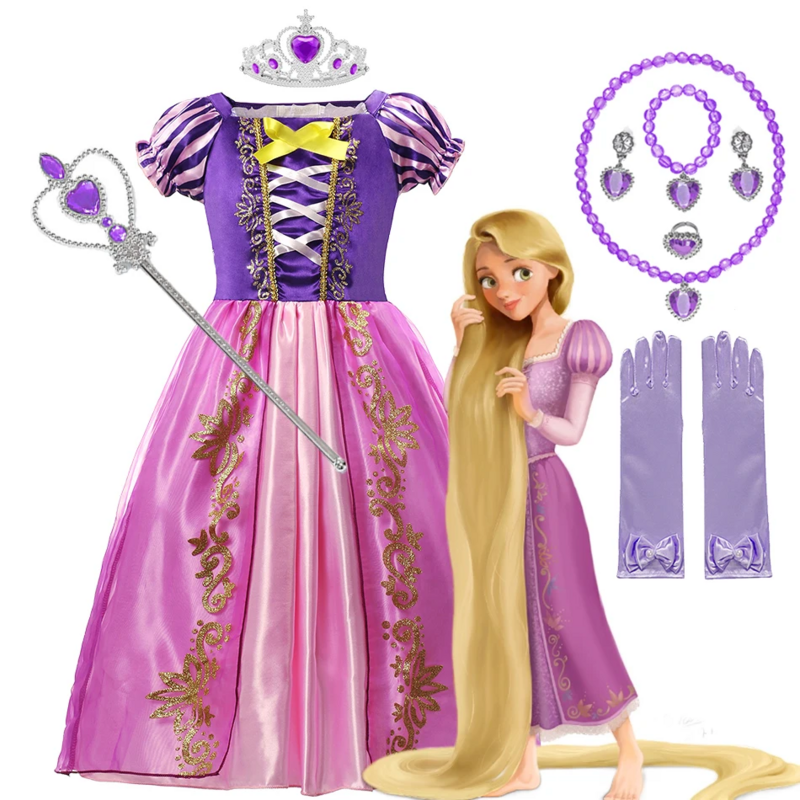 Платье Принцессы Диснея Рапунцель для девочек косплей костюм Белоснежка красивая Золушка Хэллоуин День рождения детская одежда