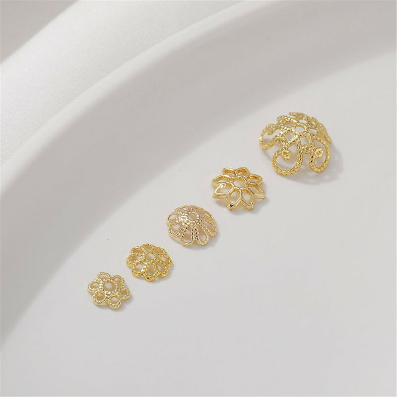 14K Gold-filled Hollow Geometric Flower Holder Flower Hat Bead Holder braccialetto fai da te collana Spacer accessori per perline sciolte
