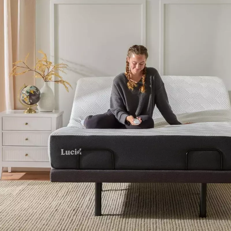 Estrutura de cama ajustável LUCID com USB, inclinação de cabeça e pés, controle remoto sem fio, fácil montagem para 2 pessoas, motor silencioso, relaxante, L300
