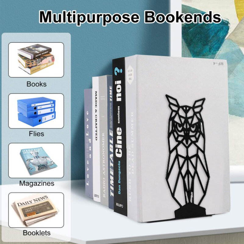 Owl Metal Book Ends Black Hollow Out Owl Book Ends Book Holder Decoration For Office Room Desk Organizer Office Organization
