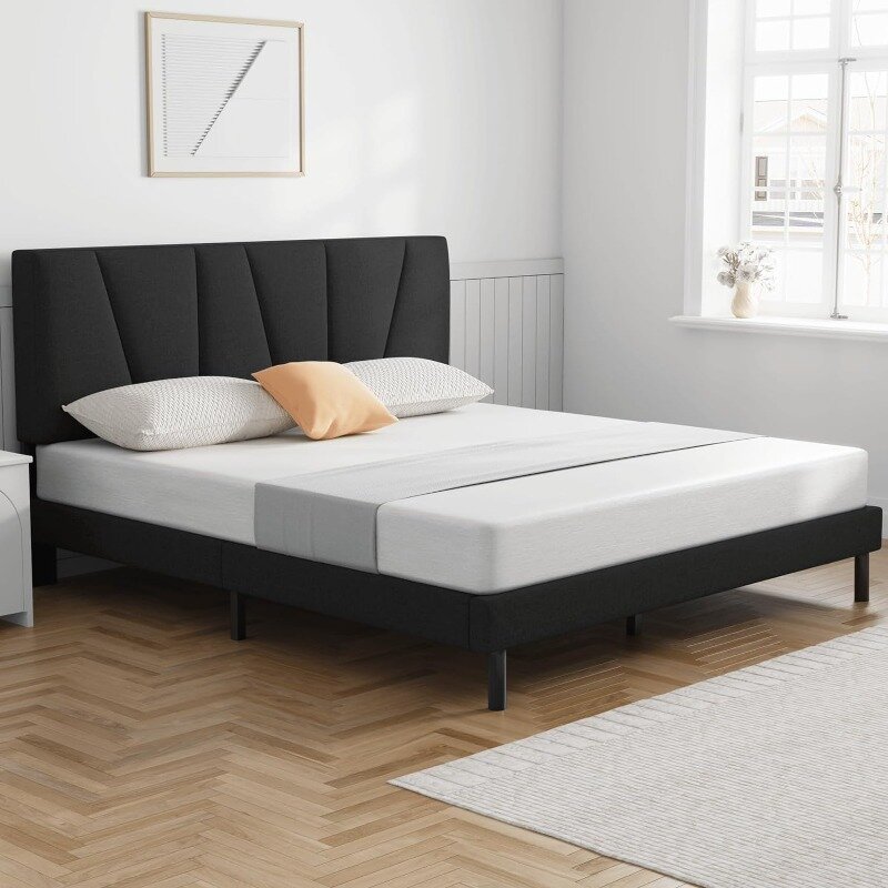 Molblly-Cadre de lit Queen, plateforme avec planche de sauna et lattes en bois, capacité de poids coordonnante