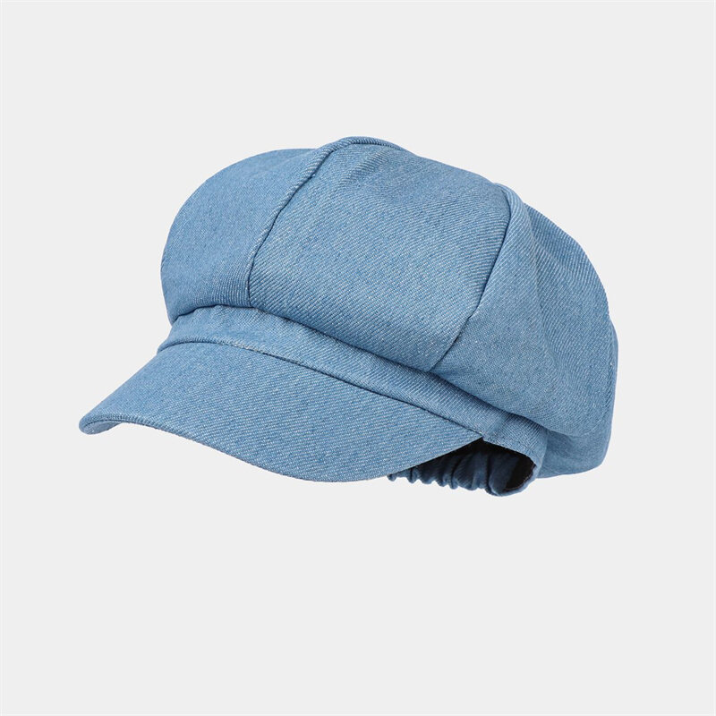 Осень 2023, джинсовая однотонная женская берет художника, шапка, облегающая шапка 18