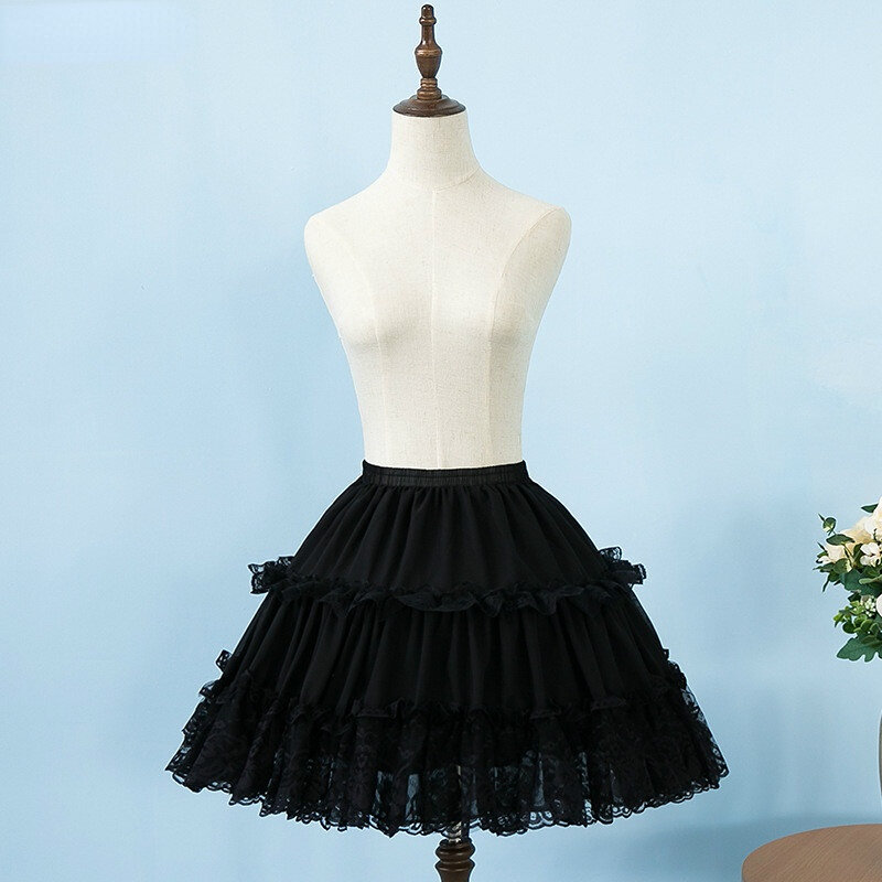 Lolita chiffon rendas cosplay petticoat underskirt curto feminino preto petticoat acessórios de casamento