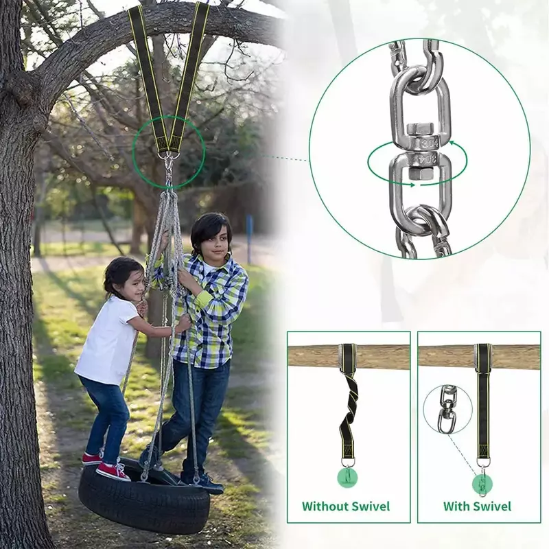 Easy & Fast Installation Tree Swing Hanging Kit Swing Straps Tree Protectors with Safer Lock Carabiners Swivel To Choose