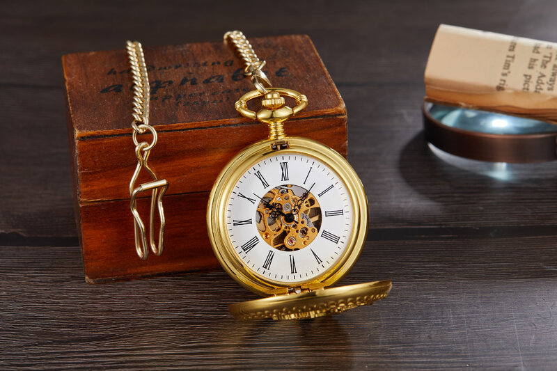 Jam tangan saku mekanis Manual emas Phoenix mewah antik ganda wajah terbuka angka Romawi tampilan Retro jam tangan angin