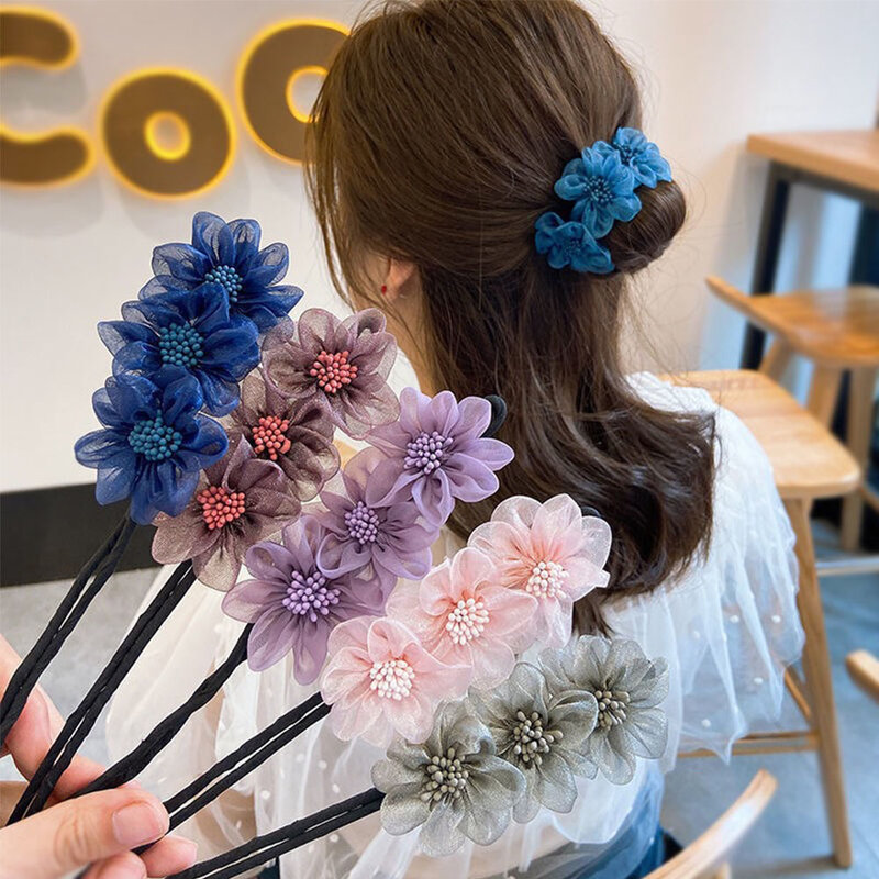 Fashion Hair Styling Tool Floral Korean Artifact Haircut Ball Head Hair Bun Maker Disk Hair Sticks Hair Accessories