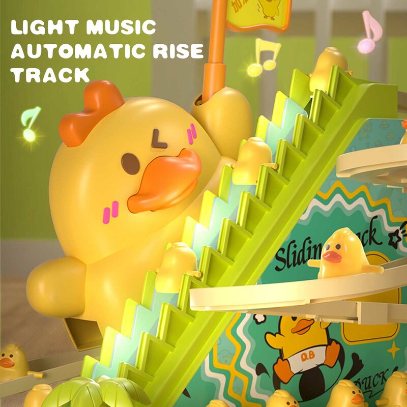 Electric Little Yellow Duck Track Slide Toys Creative Early Learning Duck Slide Stall Toys Gift for 1 2 3 Year Toddlers Kids
