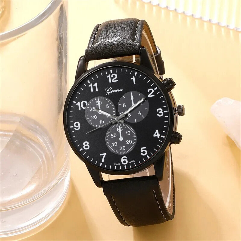 3 Stuks Set Mode Heren Zakelijke Horloges Mannen Casual Kralen Armband Ketting Zwart Lederen Quartz Horloge Logio Masculino