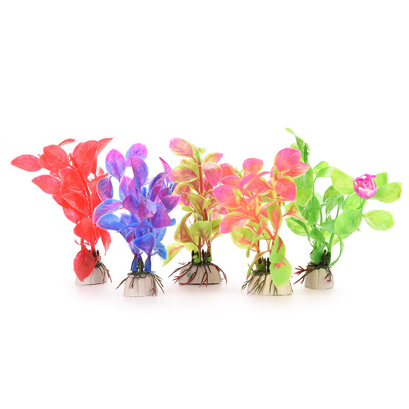 Plantas artificiales de plástico para decoración de Acuario, plantas de agua, hierba para pecera, adorno de flores, accesorios acuáticos