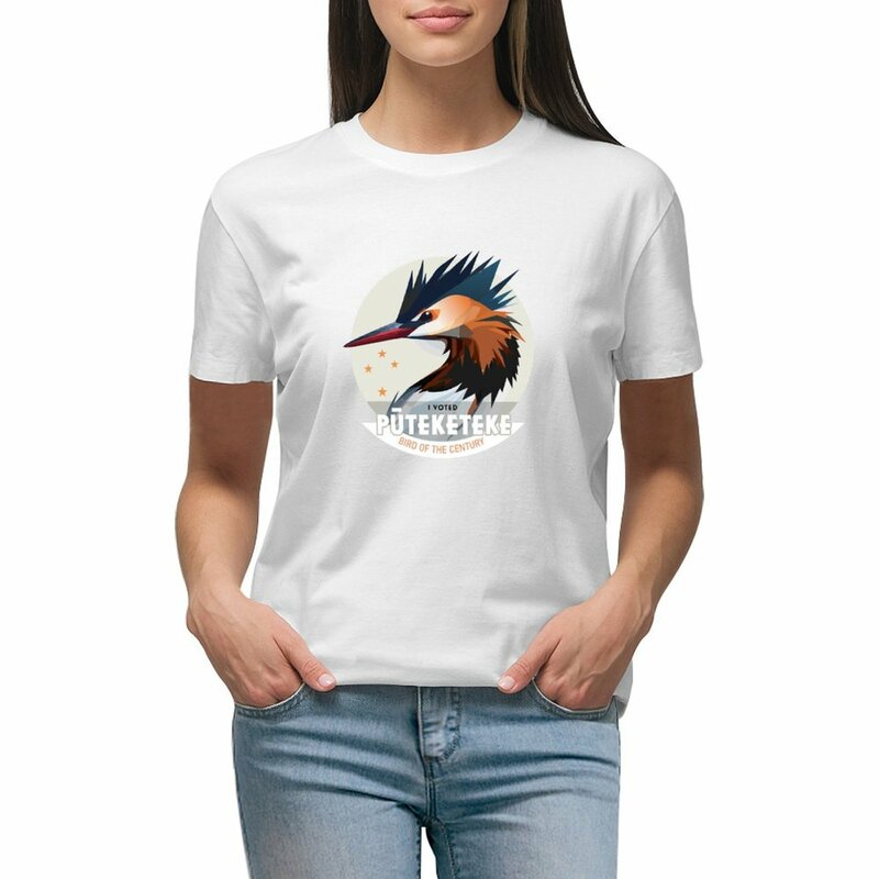 Pūteketeke-camiseta de pájaro del siglo para mujer, ropa de anime, tops de talla grande, moda coreana, rock and roll