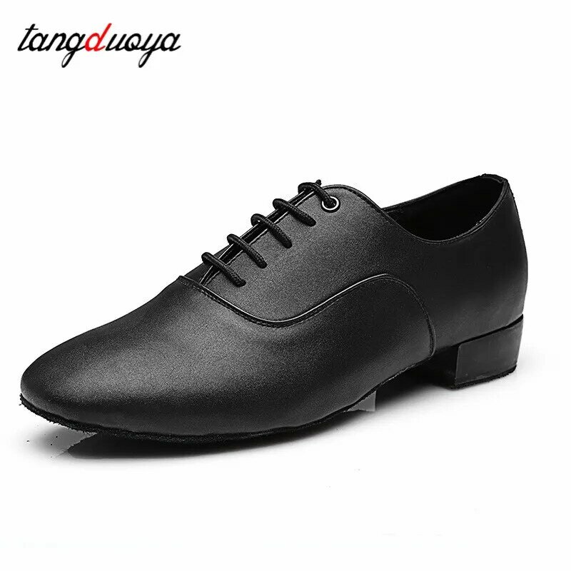Sepatu dansa Salsa Tango Latin pria sepatu dansa kulit Modern sepatu Ballroom hak persegi 2.5cm dewasa anak laki-laki sepatu pesta dansa pria