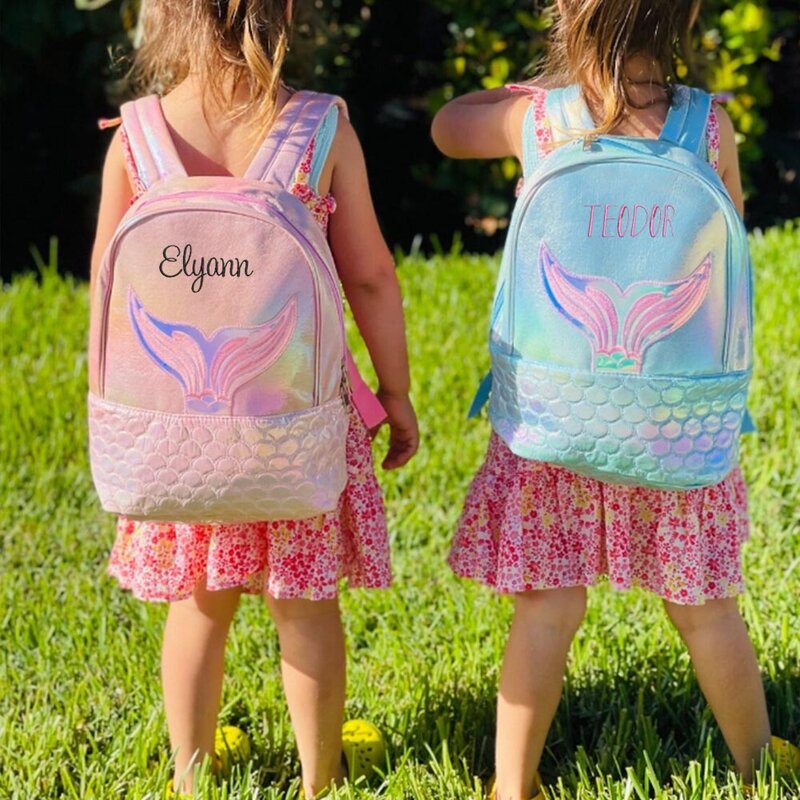 Personalized Mermaid Embroidered Name Backpack Large Capacity Girl's Leisure Travel Backpack Custom Name Ladies Gift Backpack