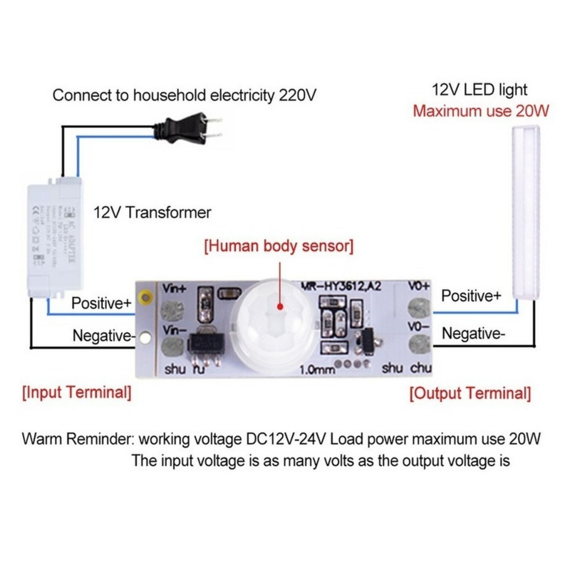 OuuZuu-Interruptor de Sensor de movimiento PIR para techo, módulo de inducción infrarroja 3A, Detector de cuerpo, interruptor de controlador, 24V DC 12V
