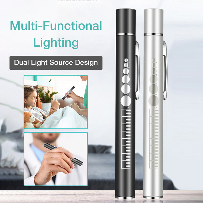Medical Led Flashlight Pen Light USB Rechargeable Torch Flashlights With Dual Lamp Clip Pocket Stainless Steel For Nurse Doctor