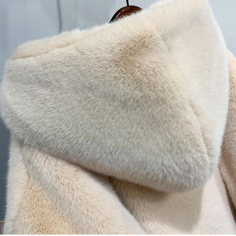 VOLALO Winter Women High Quality Faux Rabbit Fur Coat Luxury Long Fur Coat Loose Lapel OverCoat Thick Warm  Female Plush Coats