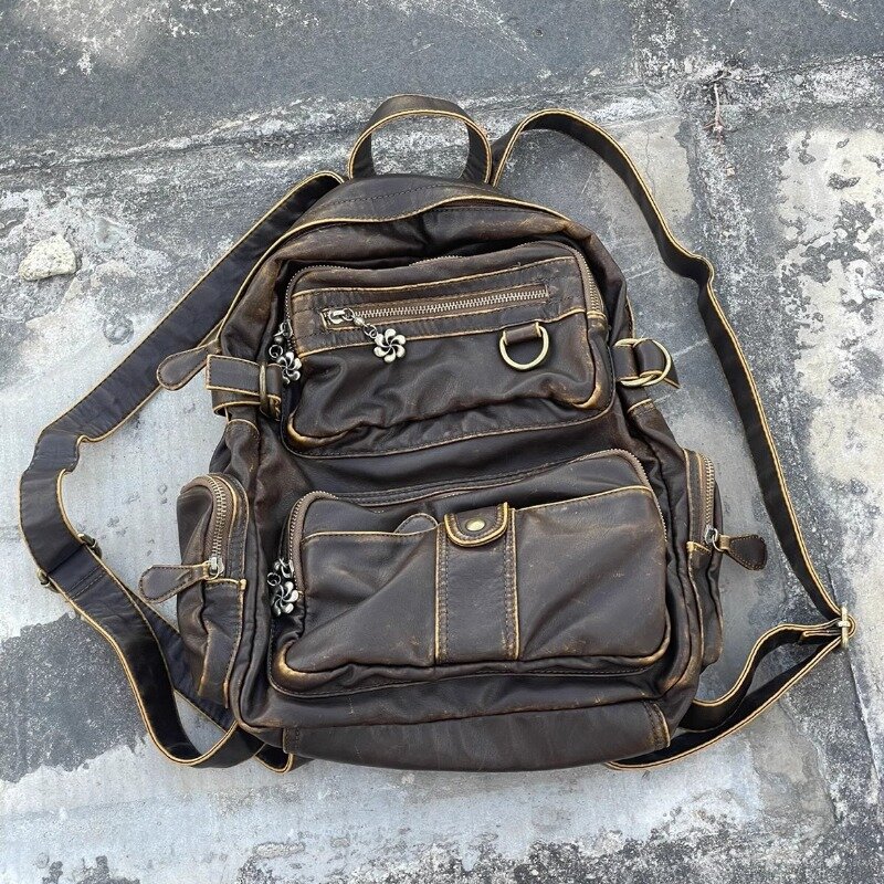Xiuya-Sac à dos en cuir marron vintage pour hommes et femmes, sac de voyage de grande capacité, décontracté, original, designer, mode féminine, Y2K