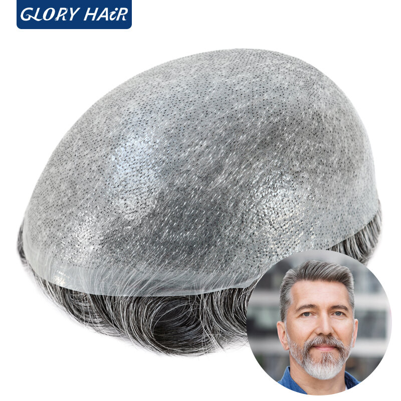 GLORYHAIR-tupé de piel bio-delgada para hombres, peluca de cabello humano indio, prótesis capilar, Peruk, calidad fina, OS21