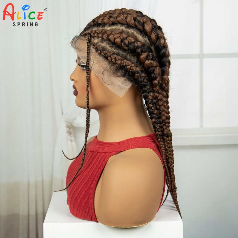 1B-30 Color 18 Inches Synthetic Braided Full Lace Wigs For Black Women Transparent Lace Front Braided Lace Wigs With Baby Hiar