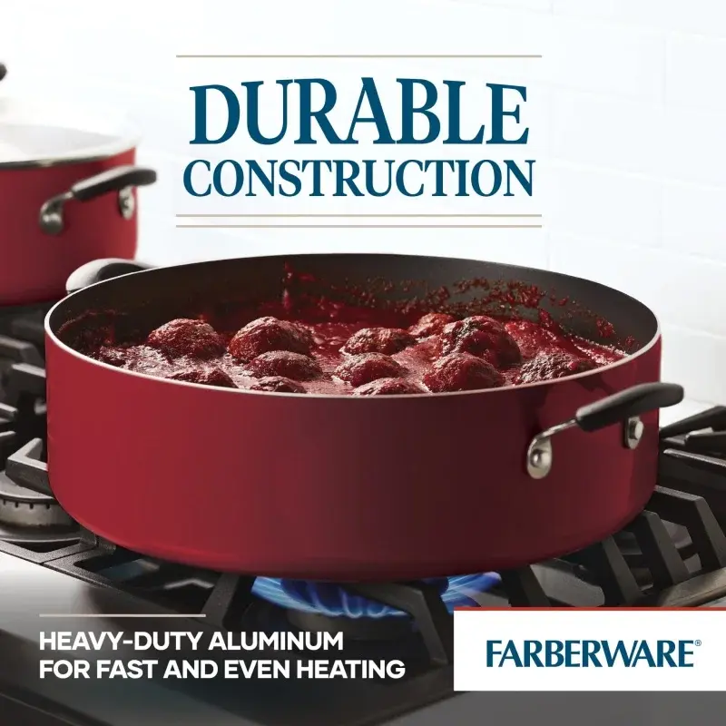Farberware, легко Чистящая семейная сковорода с антипригарным покрытием 14 дюймов, плита Jumbo с крышкой, красная