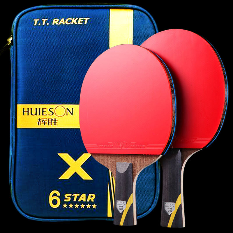 Huison Raket Tenis Meja Bintang 5/6 Raket Tenis Meja Karbon Ofensif Ping Pong dengan Tas Pelindung