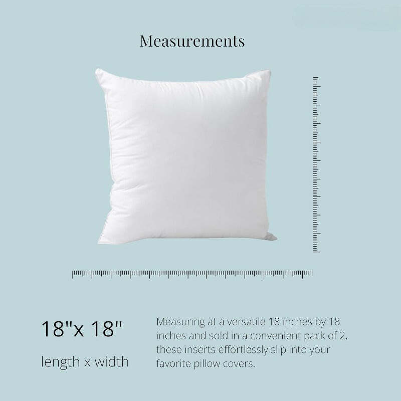 18 x 18 Throw Pillow Insert - Pack of 2 White, Down Alternative Pillow Inserts for Decorative Pillow Covers, Throw Pillows