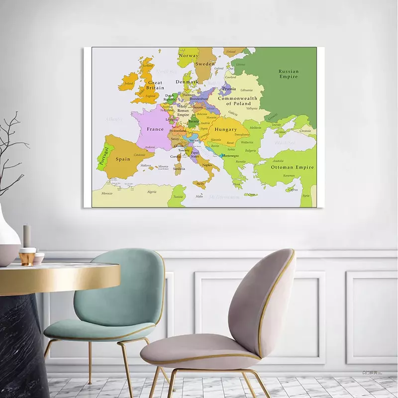 150*100 Cm Peta Eropa Dalam 1700-1850 Tahun Poster Besar Vinil Non-woven Lukisan Kanvas Kelas Dekorasi Rumah Perlengkapan Sekolah