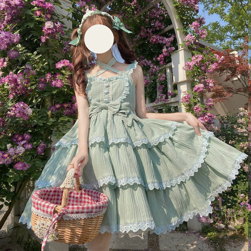 Süße Lolita Kleid Kawaii Jsk Hosenträger Kleid Frauen Prinzessin Täglichen Tee Party Fee Bowknot Japanischen Vintage Viktorianischen Kleid