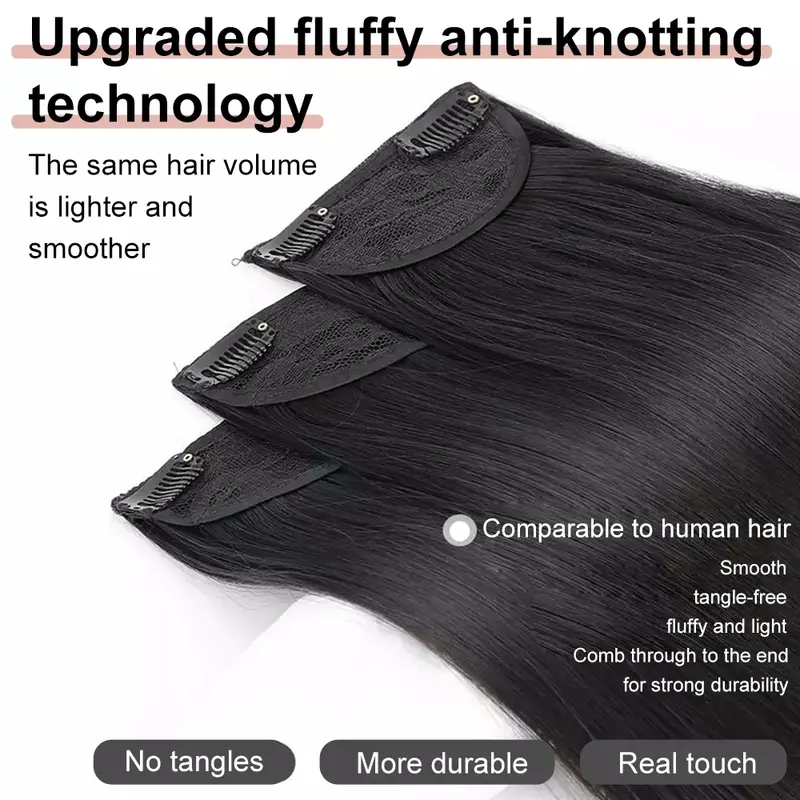 ALXNAN HAIR-Extensões de cabelo liso sintético, fibra preta e marrom Hairpiece, alta temperatura resistente, 50cm, conjunto 3 pcs