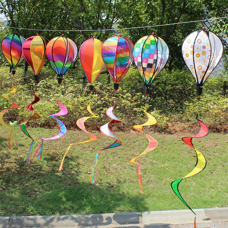 Colorful 1 Set PVC Wind Spinner Hot Air Balloon Outdoor Decor Dream Catcher Rainbow-Inspired Rotating Windmill