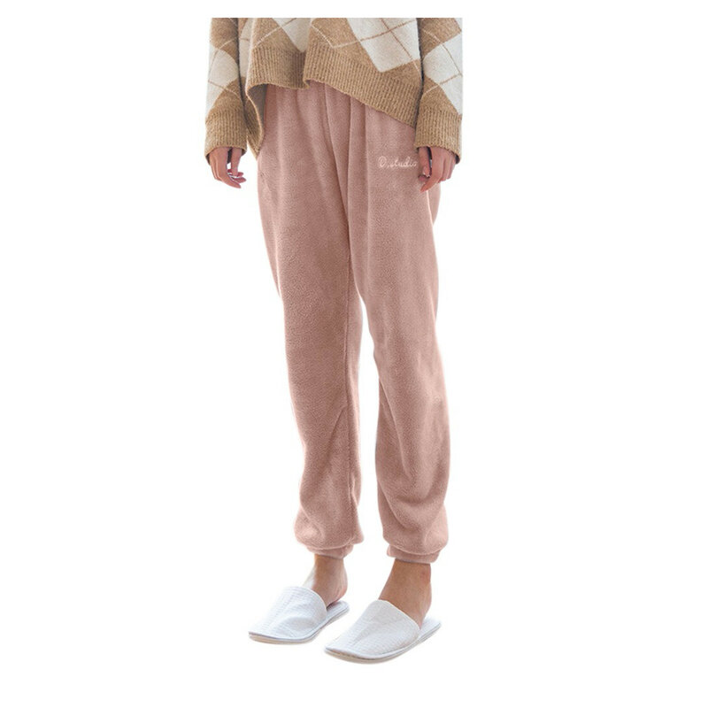 Calça monocromática de pijama acolchoado masculina e feminina, calça coral de veludo, elástico na cintura, roupa exterior casual, macia e confortável, plus size, calça doméstica