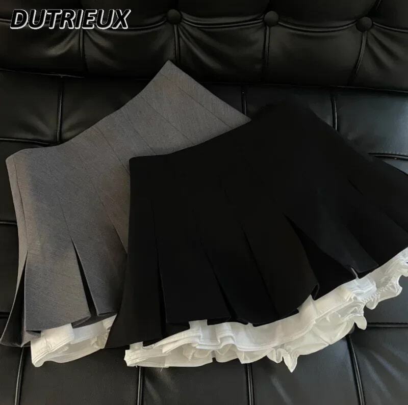 Japoński styl studencki plisowana spódnica kobiety nowa jesień i zima dopasowana Mini spódniczka damska wysoka talia czarna spódnica w kształcie linii