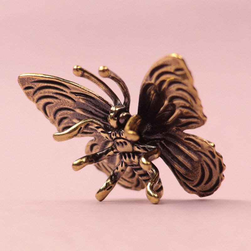Статуэтка бабочки из чистой латуни, миниатюрное настольное украшение, Античная Медная Статуэтка насекомого, аксессуары для украшения дома