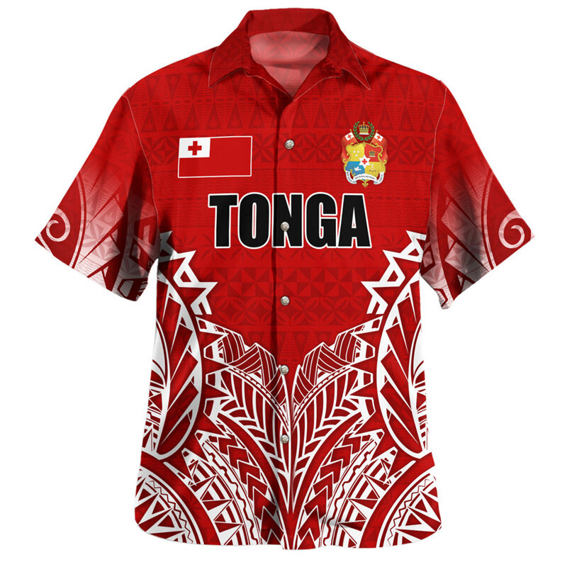 Chemises imprimées 3D The Kingdom of Tonga Feel pour hommes, manteau de bras tonga, graphique d'emblème, chemises courtes Harajuku, vêtements, chemisiers