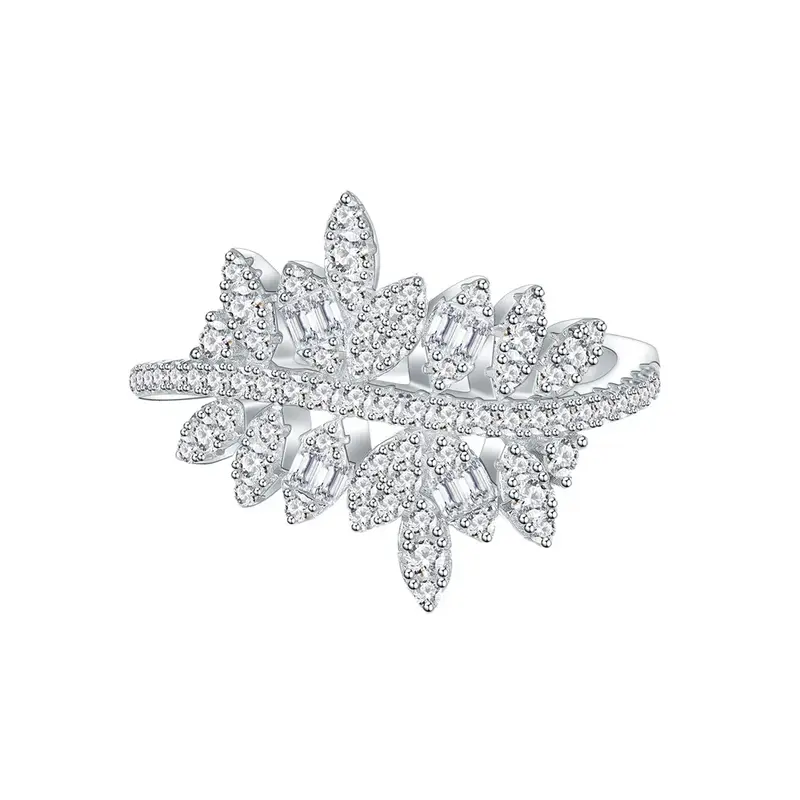 Anillo de plata de ley S925 con hojas de diamante, conjunto Wei con personalidad femenina, moda pequeña, minimalista y versátil, nuevos modelos
