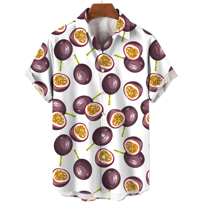 قميص هاواي بطباعة ثلاثية الأبعاد للرجال ، أناناس ، ليمون ، ليمون ، جوز الهند ، قمصان قصيرة الأكمام ، بلوزة واسعة الحجم في الشوارع ، الصيف