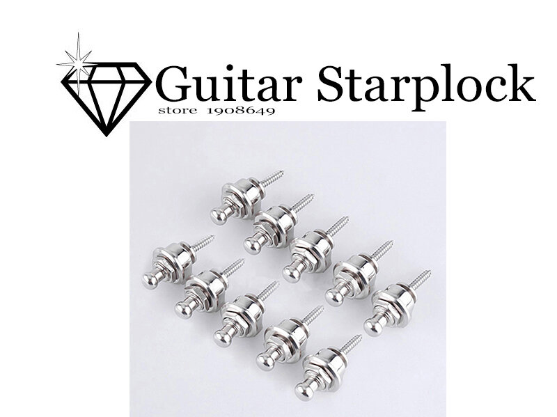 Round Chrome Head Guitar Strap Locks System Parts para baixo elétrico, Silver Straplock Acessórios, 10pcs