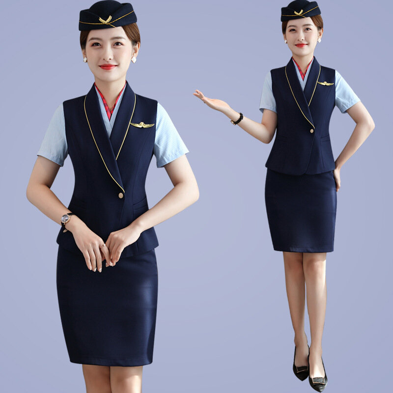 A88 Stewardess Uniform Hotel Receptie Serveerster Werkkleding High-End Stewardess Werkkleding Professionele Vest Pak