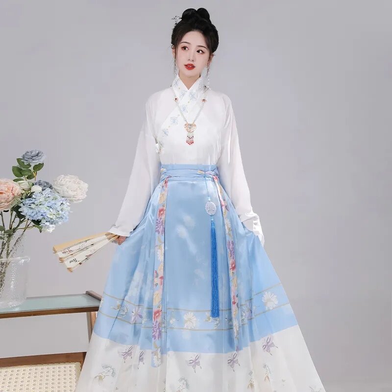 Новинка от Hanfu, женское оригинальное платье с бабочками и цветами для танцев на выпускной, свободное китайское платье с изображением лошади, комплект из двух предметов
