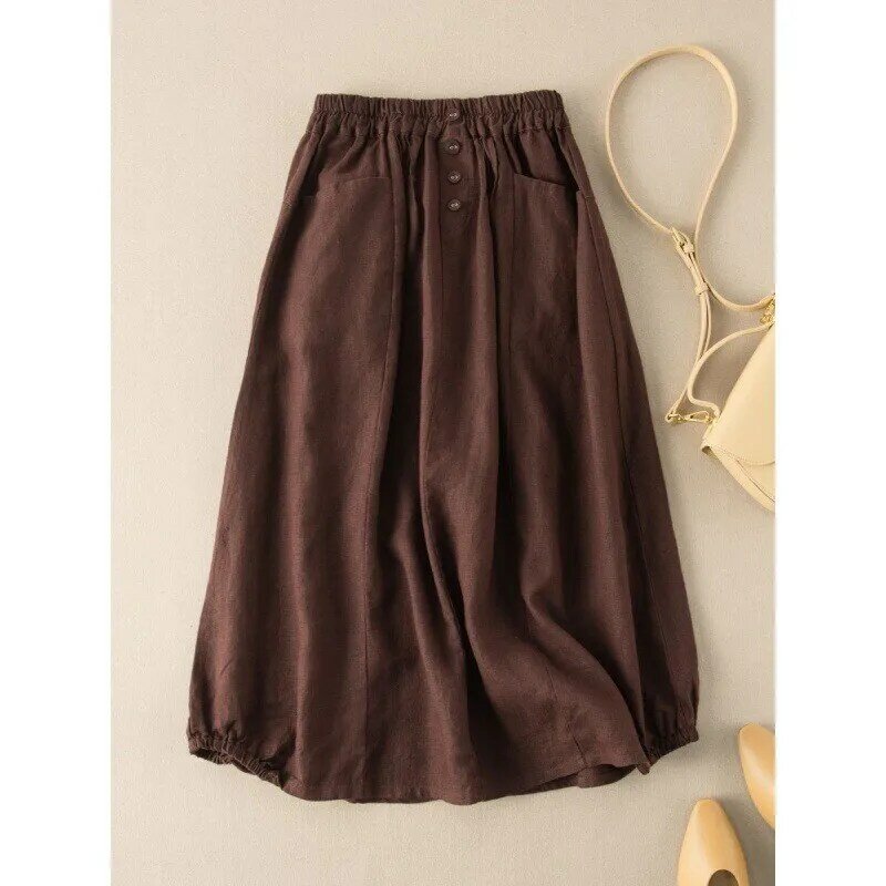 Faldas de cintura alta para mujer, faldas Retro de Color sólido, temperamento literario, Falda Midi delgada, novedad de verano, 2023