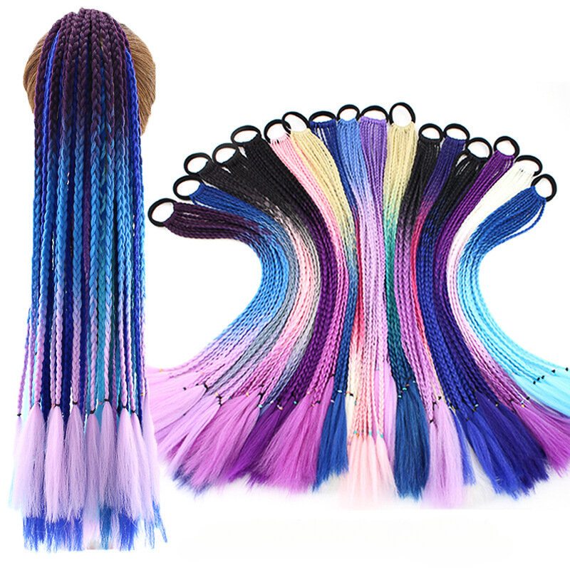 Featured Fashion Colorful Wig Ethnic Style Gradient Color Braided Ponytail Hair Extension for Women Daily Use and Easy Wear