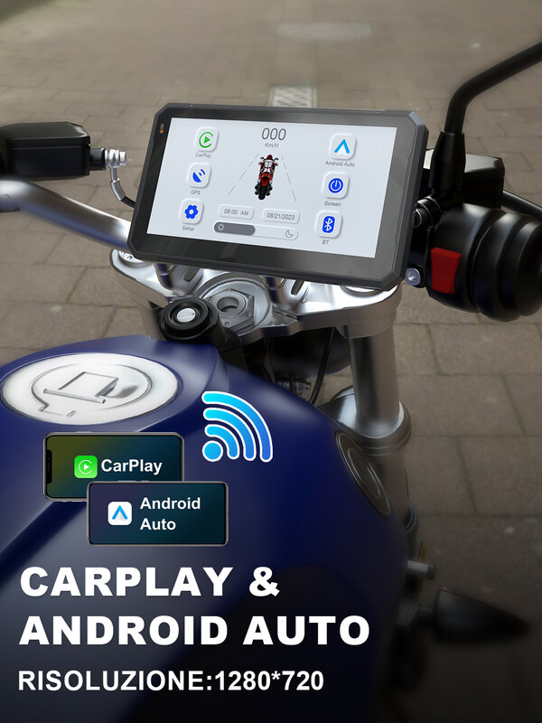 Navegador GPS portátil para motocicleta, pantalla táctil de 7 pulgadas, inalámbrica, Apple Carplay, Android, IPX7, resistente al agua, BT