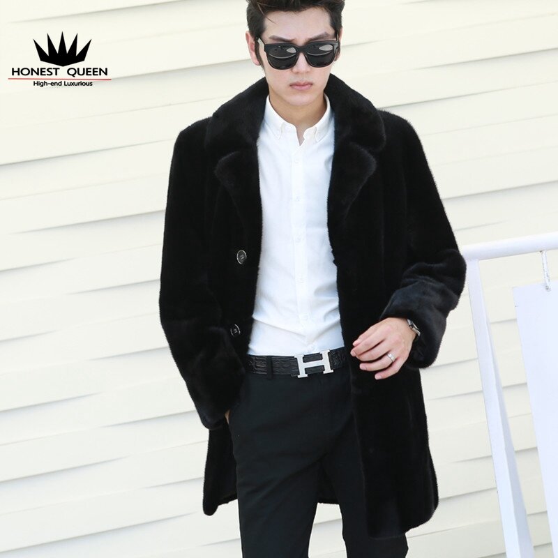 Abrigo de visón negro natural real para hombre, abrigo de piel de visón cálido a la moda, de gran calidad, talla grande, personalizado
