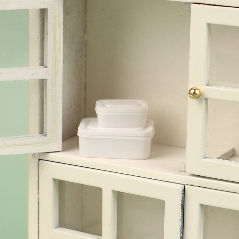 1 zestaw 1:12 domek dla lalek miniaturowy pudełko na Lunch biały Bento schowek Model kuchenny zabawka lalka akcesoria do domu