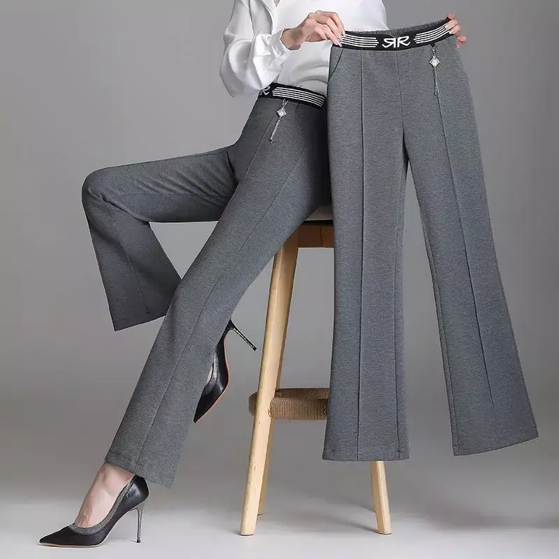 Celana panjang kasual ramping wanita Z252, celana panjang kasual ramping saku sederhana pinggang tinggi gaya Korea musim semi musim gugur untuk kantor