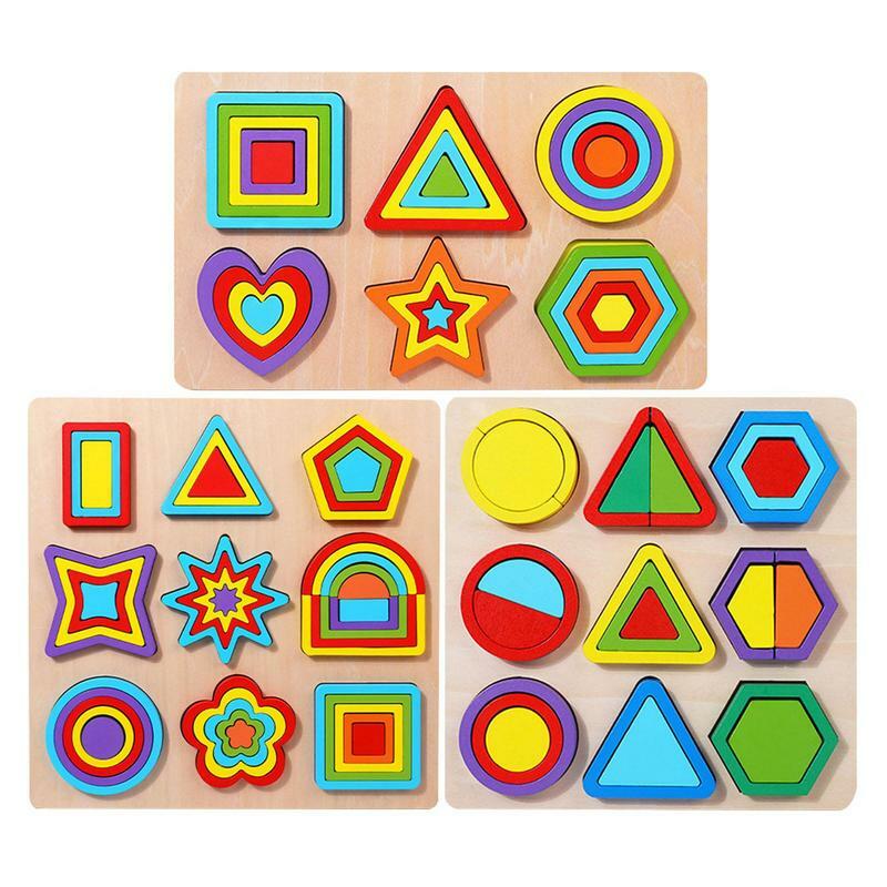 Houten Montessori Geometrische Vorm Gekoppeld Puzzel Blok Early Educatief En Erkenning Kleur Speelgoed Spel Voor Kinderen
