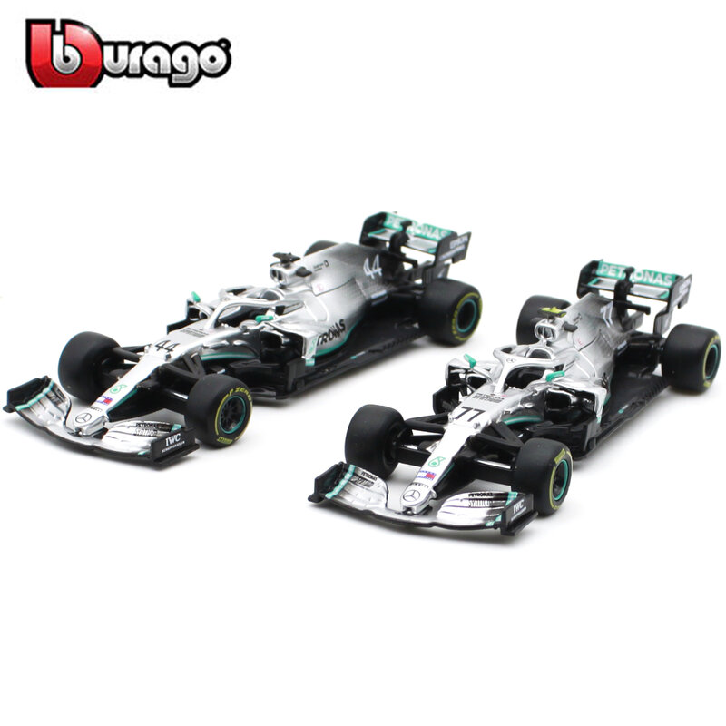 Bburago-Alloy Diecast Cars Model Toy, Veículo de luxo, Presente Coleção, Lewis Hamilton, Mercedes F1, W10, EQ Power, 2019, #44, 1:43, 2019