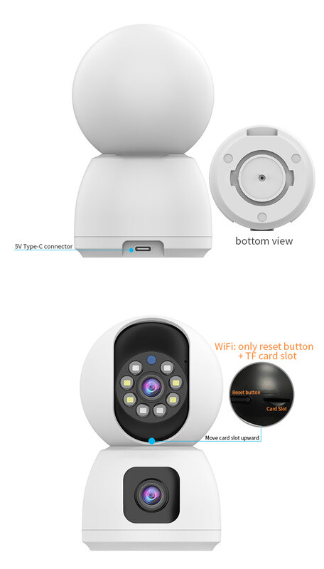 Cámara de vigilancia de seguridad interior con WiFi, lente Dual, 2MP, Monitor de mascotas para el hogar, seguimiento de movimiento, visión nocturna 2K, grabadora de Audio de 2 vías