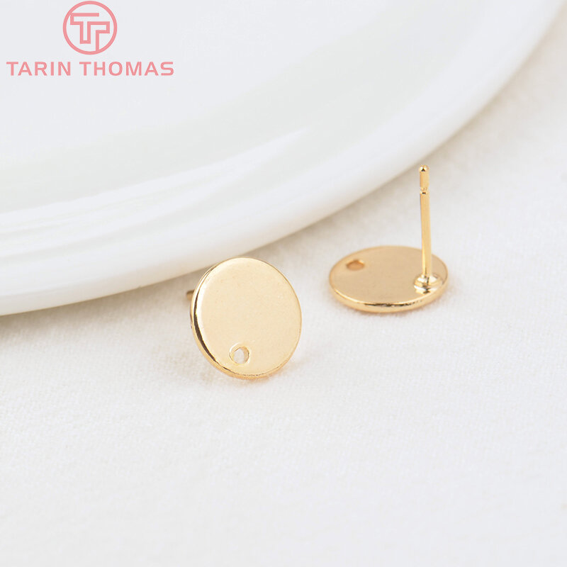 (2307)10PCS 10MM 15MM Hole 1MM 24K Gold Color Brass Matte Round Stud Earrings High Quality Jewelry Making Findings Accessories